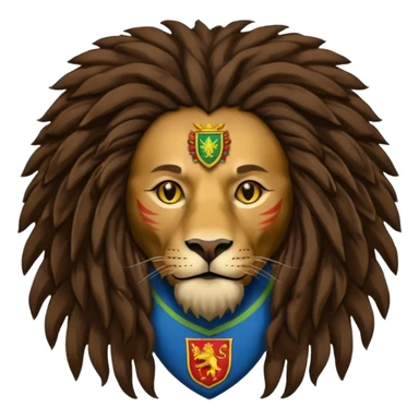 melancholic  Bob Marley with gigantic dread locks in form heraldic crest with ethiopian lion sticker