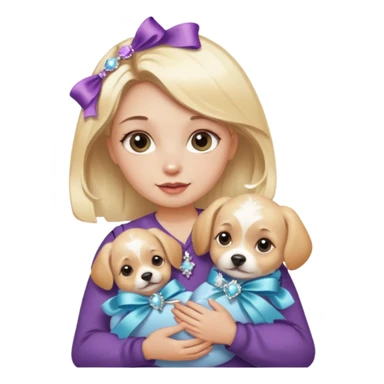 woman holding baby dogs with ribbons and crystals sticker