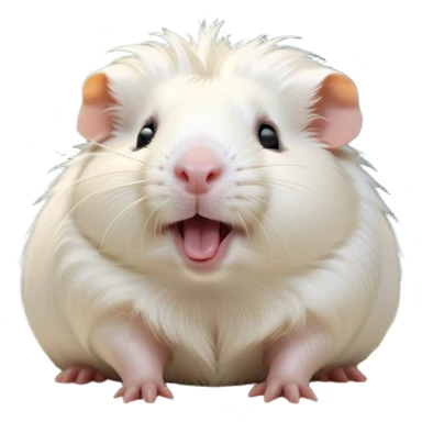 Cinematic Cute Yawning White Guinea Pig Portrait Emoji, Head tilted slightly with a dramatic, wide-open yawn, revealing a soft, downy white fur with tiny drooping ears, round dark eyes barely open in drowsy contentment, Simplified yet irresistibly adorable features, highly detailed, glowing with a soft, cozy glow, high shine, relaxed yet expressive, stylized with a touch of whimsy, bright and endearing, soft glowing outline, capturing the essence of a sleepy yet affectionate guinea pig, so drowsy it feels like it could stretch right out of the screen and curl up for a nap! sticker