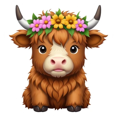 Baby highland cow with flower crown sticker