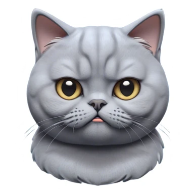 Cinematic Comical Grey British Shorthair Cat Portrait Emoji, Head tilted with a scrunched, grumpy expression, sleek soft grey fur with subtle blue undertones, Simplified yet sharp features, highly detailed, glowing with a slightly sarcastic glow, high shine, poised but with a comically displeased demeanor, stylized with an air of playful disdain, focused yet unimpressed, soft glowing outline, capturing the essence of a grumpy yet endearing kitty, so lifelike it feels like it could give you an exaggerated sigh and a disapproving stare at any moment! sticker