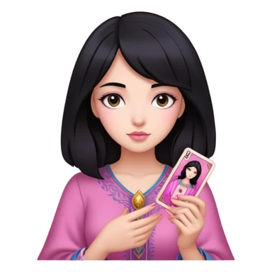 black hair girl with pink pink tarot cards sticker