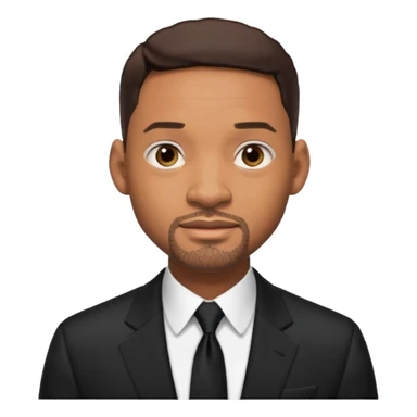 Will Smith with dark brown hair, black suit sticker