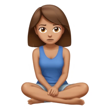 frustrated woman with brown hair sitting sideways on the floor, looking away, emoji style sticker