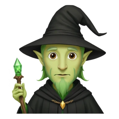 Green-skinned male wizard with a long nose, wearing a black hat and robe sticker