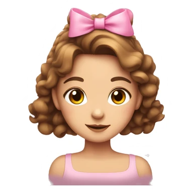 A cute young woman with brown hair with small pink bows and sparkles around her sticker