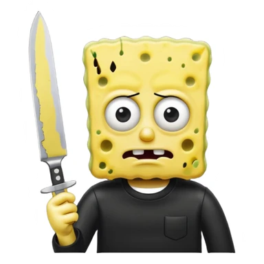 Emo SpongeBob holding a knife sticker