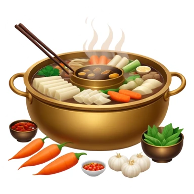 Classic Chinese bronze hotpot with ingredients sticker