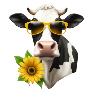 cow eating flower while wearing sunglasses  sticker