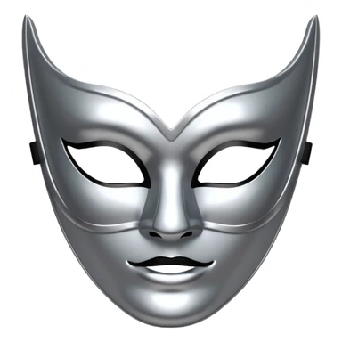 A sleek masquerade mask emoji made of polished silver chrome, smooth sensual curves, reflective metallic surface, mysterious sexy luxury vibe, minimal iOS emoji style, centered, clean white background sticker