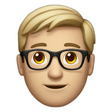 white brown haired man with round glasses with macbook sticker