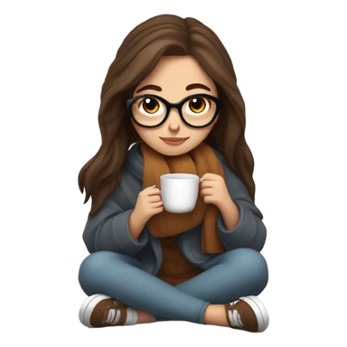 Brown hair Girl drinking coffee, with a cozy blanket wearing glasses with book and cat on her lap sticker