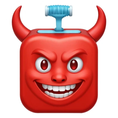 A package of dental floss with a smiling horny devil face  sticker