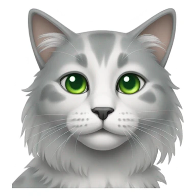 a gray and white cat with green eyes and long hair and a gray spot on the right side of the nose sticker