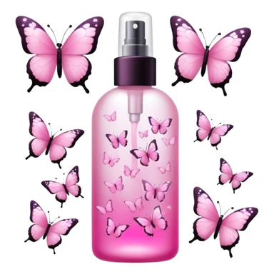 Pink body mist spray with butterflies on bottle  sticker
