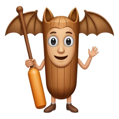 Make a wood tube with a face and wooden legs and arms and a bat sticker