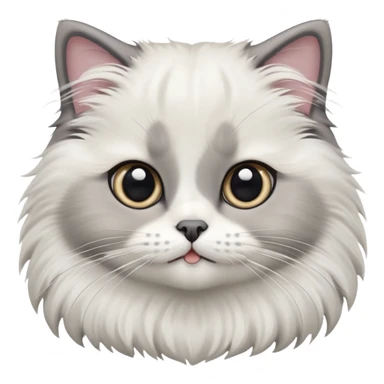 cinematic-adorable-big-eyed-fluffy-white and grey-ragdoll-cat-portrait-emoji,-head-tilted-playfully-with-a-sweet-expression,-fluffy-grey seal colour with white-fur,-simplified-yet-irresistibly-cute-features-with-large,-expression, sticker
