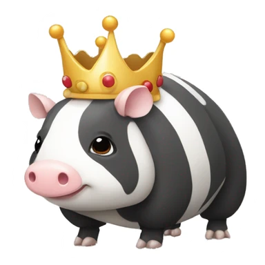 Black and white piebald chubby round armadillo pig panda centipede armadillo wearing a crown sticker