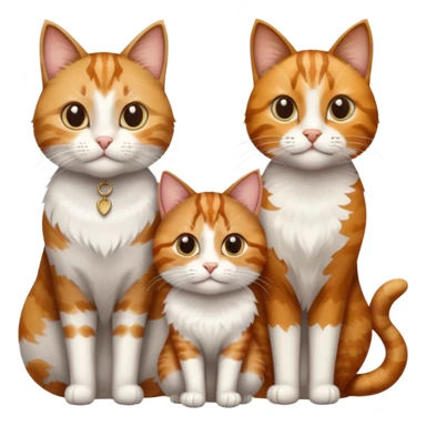 3 cats and each are different natural colours including  brown tabby and white, calico, and ginger and white sticker