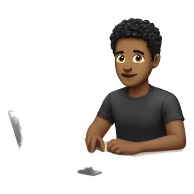 A young man black hair sitting behind laptop sticker