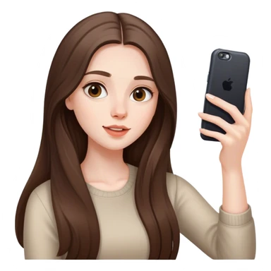  beautiful pale brunette girl with long hair taking selfie  sticker
