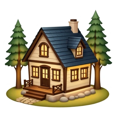 A cozy small house with warm lights coming from the windows, wooden details, surrounded by trees, peaceful atmosphere, soft lighting, charming and realistic
 sticker
