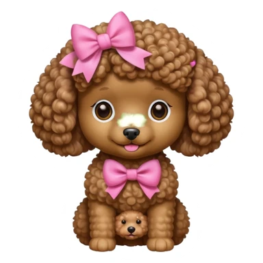 Brown toy poodle with pink bow sticker