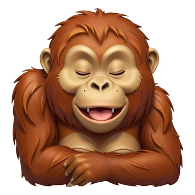 Cinematic Cute Yawning Orangutan Portrait Emoji, Head tilted slightly with a dramatic, wide-open yawn, showcasing a richly textured face with half-closed, sleepy eyes and a relaxed, open expression, Simplified yet irresistibly adorable features, highly detailed, glowing with a soft, cozy jungle glow, high shine, relaxed yet expressive, stylized with a dash of whimsical charm, soft glowing outline, capturing the essence of a drowsy yet affectionate guardian that appears ready to stretch out for a nap! sticker