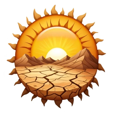 cracked dry earth with sun symbol above it, drought symbol sticker