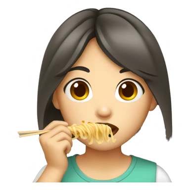 asian girl eating pasta sticker