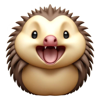 Cinematic Cute Yawning Echidna Portrait Emoji, Head tilted slightly with a dramatic, wide-open yawn, showcasing a soft, downy spiky fur with a slightly drooping snout and small, drowsy eyes, Simplified yet irresistibly adorable features, highly detailed, glowing with a soft, cozy glow, high shine, relaxed yet expressive, stylized with a touch of prickly whimsy, bright and endearing, soft glowing outline, capturing the essence of a sleepy yet affectionate echidna, so drowsy it feels like it could curl up out of the screen for a nap! sticker