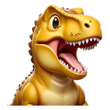 Cinematic Cute Yawning T-rex Portrait Emoji, Head tilted slightly with a dramatic, wide-open yawn, showcasing a robust, muscular form with a slightly open mouth revealing powerful jaws and sleepy, half-closed eyes, Simplified yet irresistibly adorable features, highly detailed, glowing with a soft, cozy prehistoric glow, high shine, relaxed yet expressive, stylized with a hint of whimsical ancient ease, soft glowing outline, capturing the essence of a drowsy yet affectionate T-rex that appears ready to stretch and yawn its way out of the screen! sticker