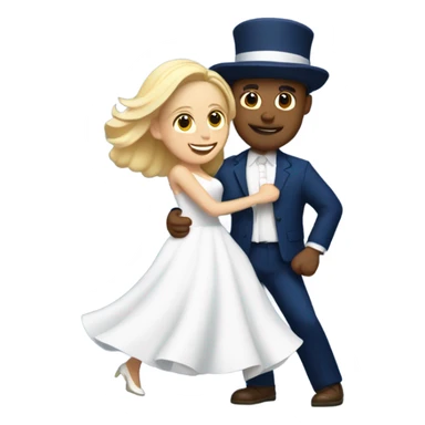 Puerto rican beard short hair with blue hat and navy blue suit first dance with blond long hair girl with white  wedding dress  sticker