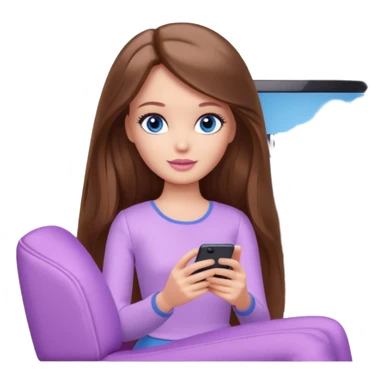 beautiful barbie girl with long brown hair, blue eyes and wearing light purple clothes watching netflix on tv sticker