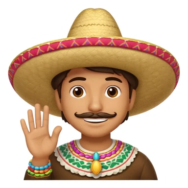 person deep in thought with a light smile on his face, wearing a traditional Mexican sombrero. The character has a neutral or slightly furrowed expression, one hand gently touching their chin in a classic thinking pose.  sticker