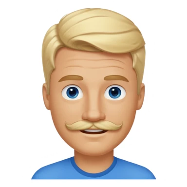 normal emoji 👨🏼 white guy with blond hair, mustache, and blue eyes. No shoulders or neck. Just head. Hair a little mussed and stylish. Smiling sticker