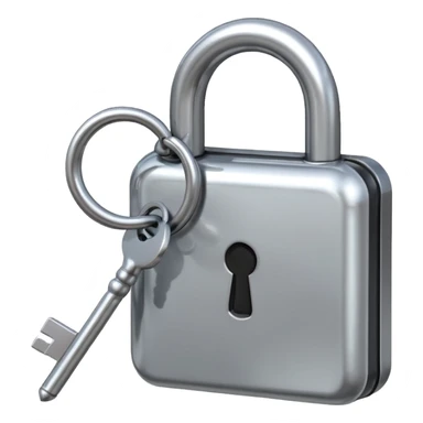 A chrome silver lock and key emoji, smooth metallic surfaces, glossy reflections, luxury swag vibe, minimal iOS emoji style, centered on clean white background sticker