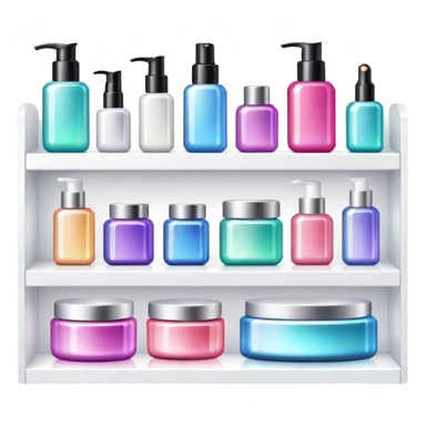 a white shelf with few beauty products and sparkles sticker