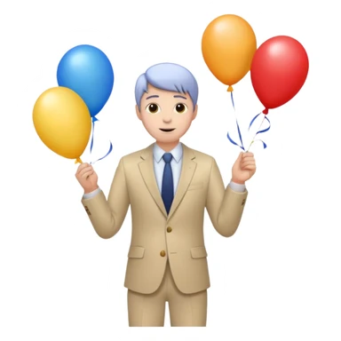 birthday  boy in biege suit + baloons sticker