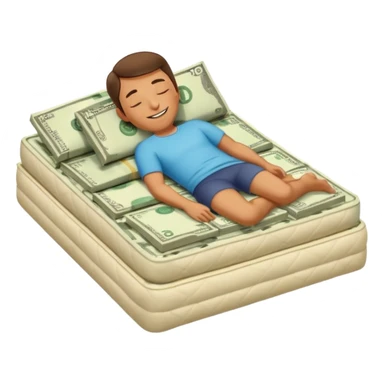 happy person napping on mattress of money sticker