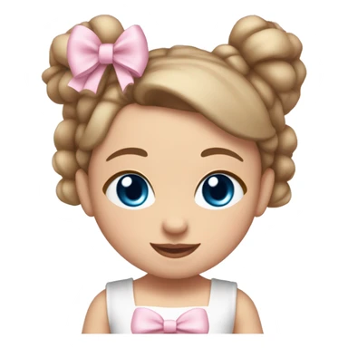Little  babygirl with White skin, blue eyes. Light Brown hair in two ponytails, with light pink bows.  She is wearing a light pink and White dress, holding a teddybear with a pink bow. sticker