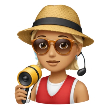 Someone listening to a speaker at the beach. sticker