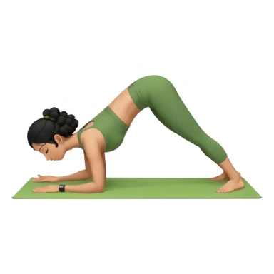 a woman with olive skin tone and curly black hair wearing green and doing a downward dog yoga pose sticker