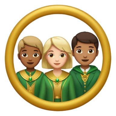 three people with a curcle that unites them with golden and green colours sticker