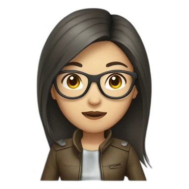 asian girl with glasses and a leather jacket with a  khaki shirt and long dark hair sticker