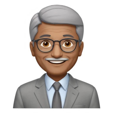 60 yr old indian man, short straight dark grey hair brushed foreward , light grey business suit, big smile, dark brown skin, no moustache, dark brown eyes, glasses
 sticker