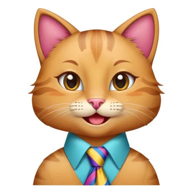 happy girl cat with eyelashes wearing a colorful necktie, cheerful expression sticker