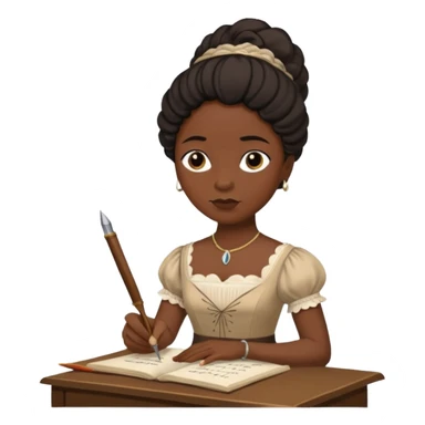 Jane austin writing with a quill in hand, make her black sticker