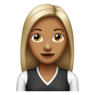 mujer parada jóven pelo largo lasio negro.ojos  marron, ropa casual. con una laptop sticker