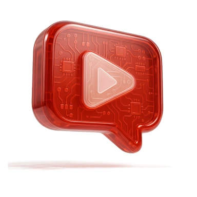 red speech bubble with a red YouTube play button, like a trophy, glossy circuit style sticker